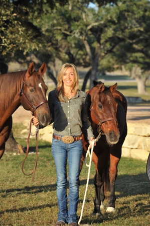 Charmayne James and her two world champion barrel horses, Cruisen On Six (“Cruiser”) and her beloved Gils Bay Boy (“Scamper”). Photo by Megan Parks