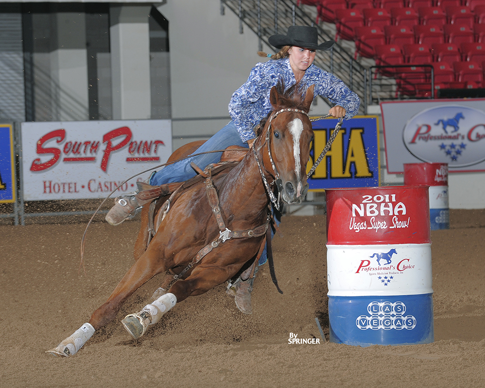 Gone but never forgotten, Rachel Hendrix, riding her beloved Blaze Ta Fame at the 2011 NBHA Super Show in Las Vegas.