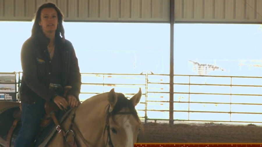 Heather Heath approaching the first barrel