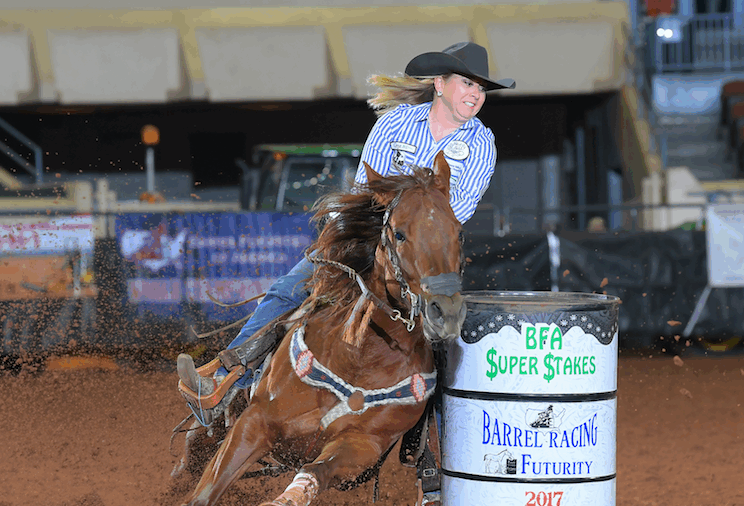 Lacey Harmon running horse at the BFA Super Stakes