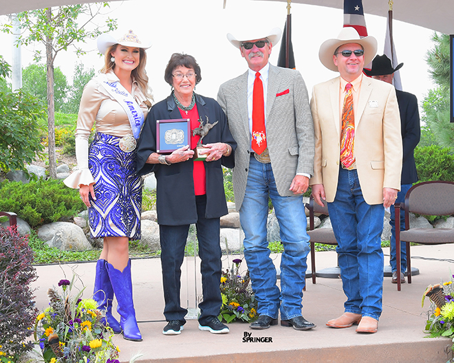 Sherry Johnson accepting her award at the HOF in 2017