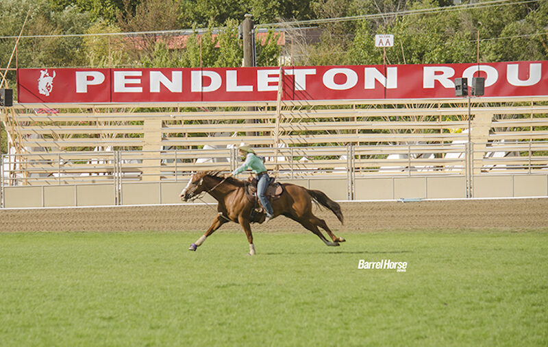 Kacey Gartner running barrels at Pendleton