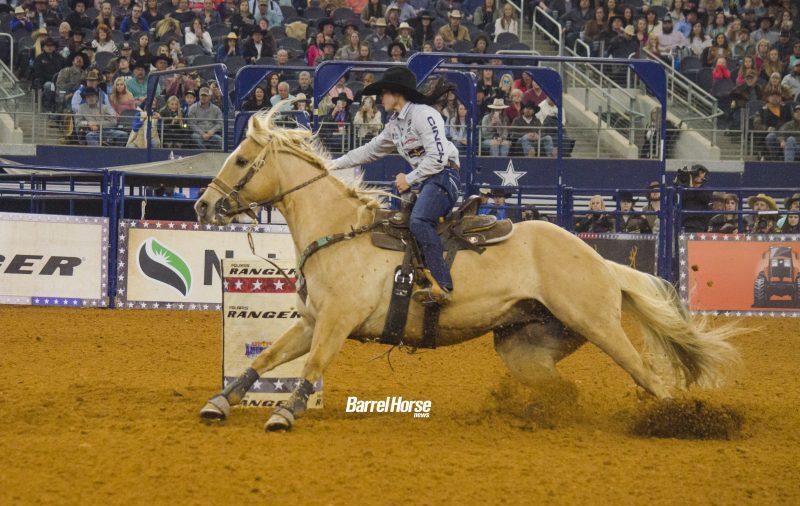 Hailey Kinsel and Sister turn the first barrel