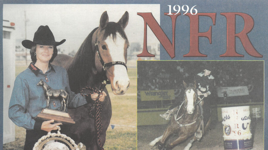 Kristie Peterson with horse Bozo on the cover of Barrel Horse News