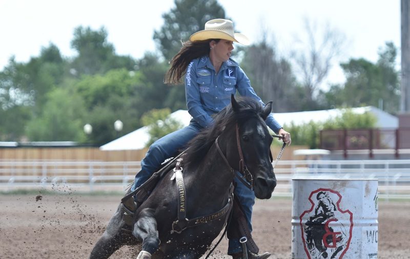 Nellie Miller turning the second barrel at Cheyenne