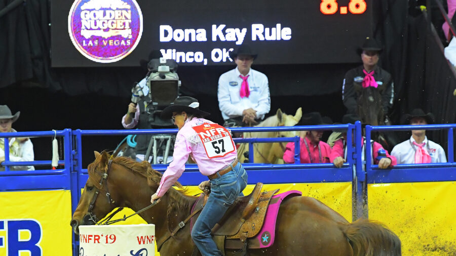 Dona Kay Rule turning the third barrel at the NFR