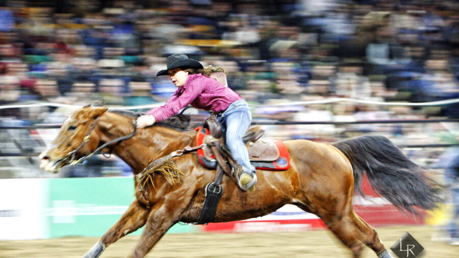 Carly Taylor running home at National Western Stock Show Rodeo