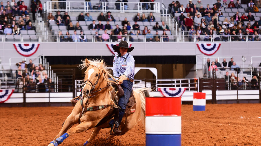 Hailey Kinsel Lockwood winning a round at the Fort Worth Stock Show Rodeo