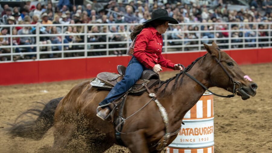 Carly Taylor turning a barrel at the San Antonio Stock Show Rodeo