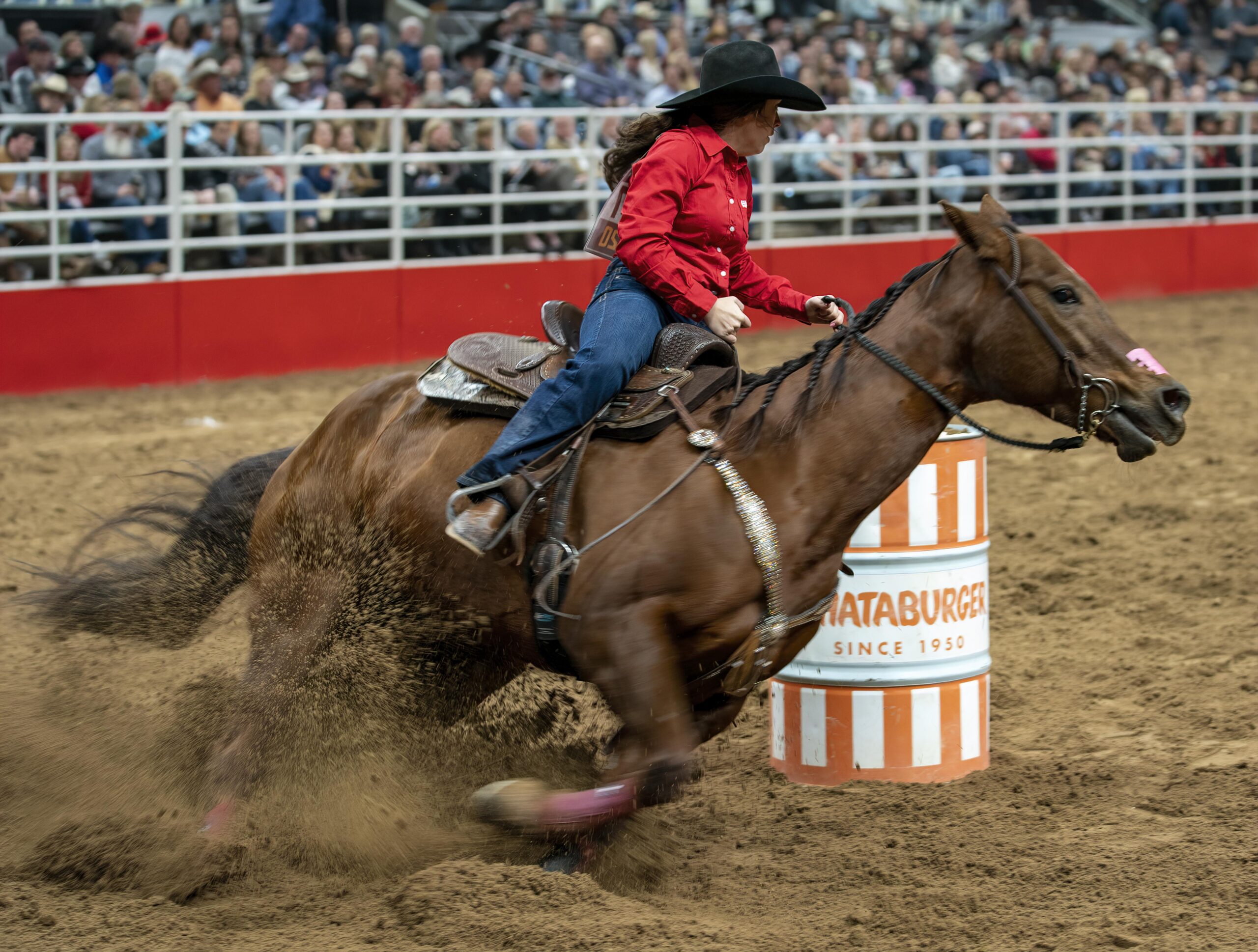 Carly Taylor turning a barrel at the San Antonio Stock Show Rodeo