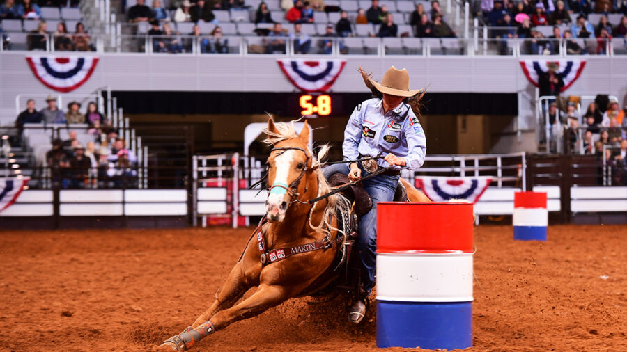 Ivy Conrado Saebens winning a round at the Fort Worth Stock Show Rodeo