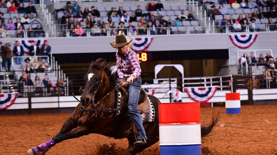 Ivy Hurst and Top Of The Roc winning Semifinal A at the Fort Worth Stock Show Rodeo