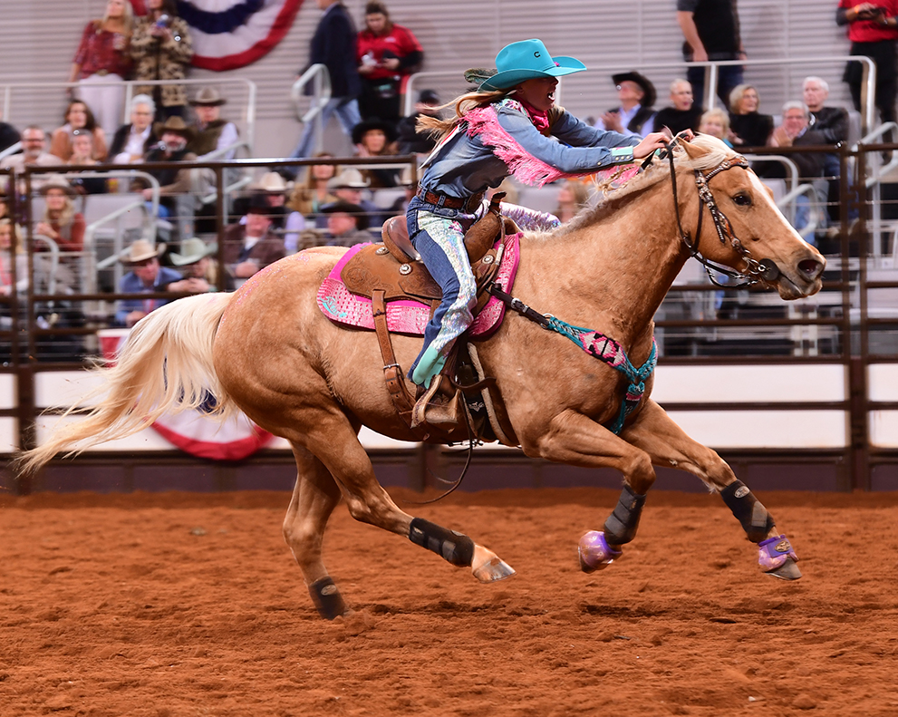 Jimmie Smith and Lena running home at the Fort Worth Stock Show Rodeo