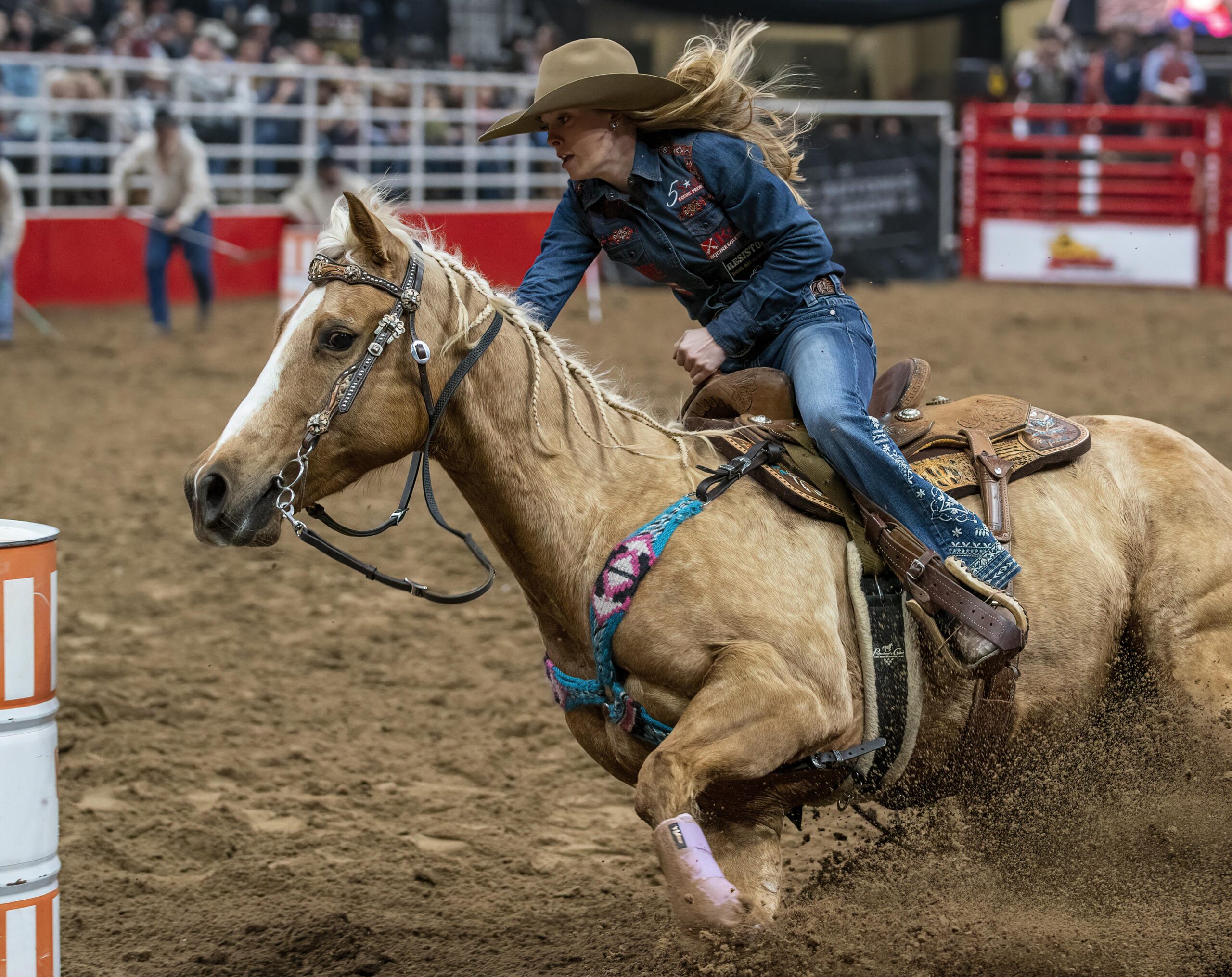 Jimmie Smith turning the third barrel at the San Antonio Stock Show Rodeo