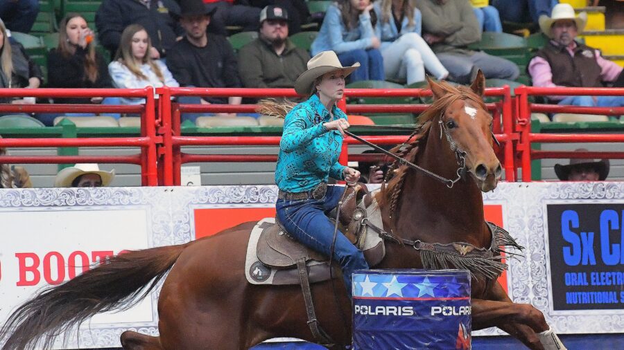 Molly Otto leaving the first barrel at RFD-TV's The American Semifinals