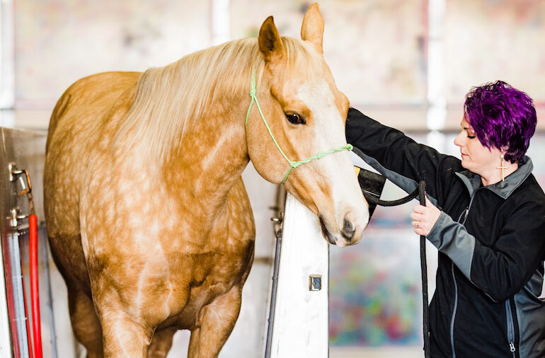 Summer Terry leading horse through aquatred