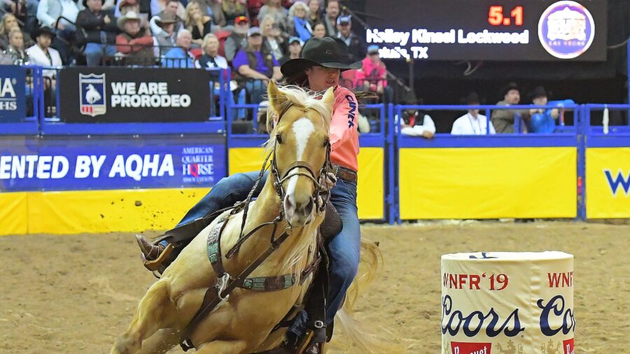 Hailey Kinsel turning a barrel at the NFR