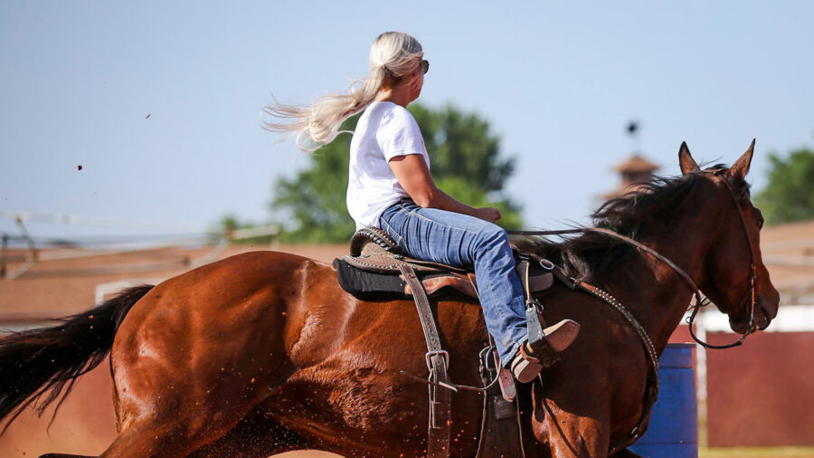 Bluebonnet Feeds barrel racer demonstrating horse health and cautions of omeprazole