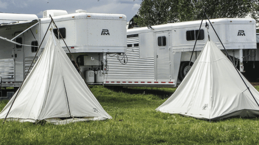 horse trailers parked at fairgrounds