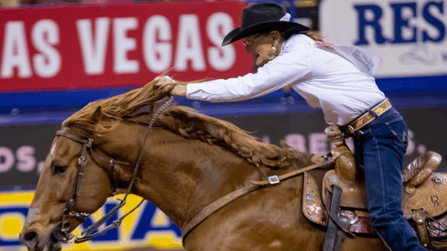 barrel racer Dona Kay Rule running her horse with a Flair Strip