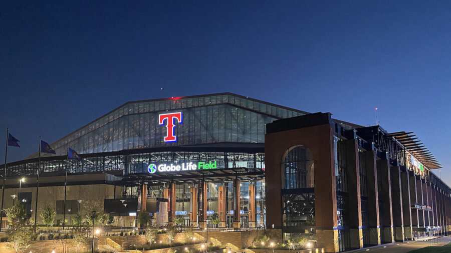 Globe Life Field at night
