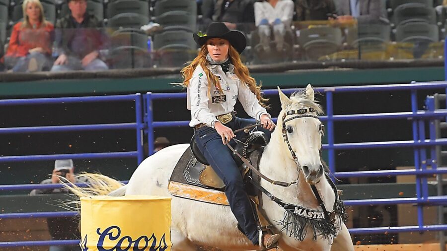 Emily Miller Beisel turning the first barrel at the NFR