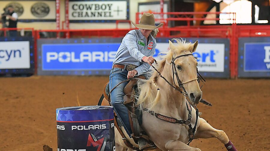 Janna Brown and DH Jess Stellar turning the first barrel