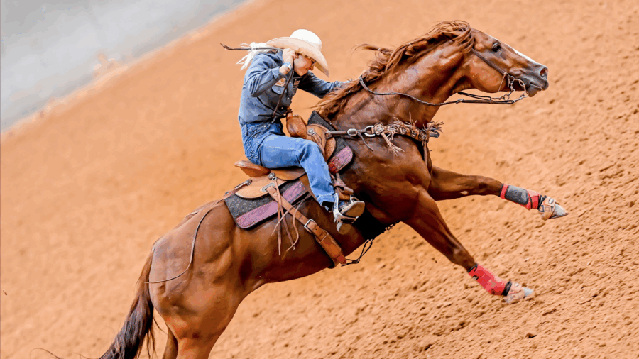 girl running horse home from third barrel