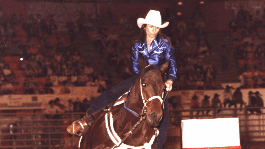 Martha Josey turning the third barrel at the NFR