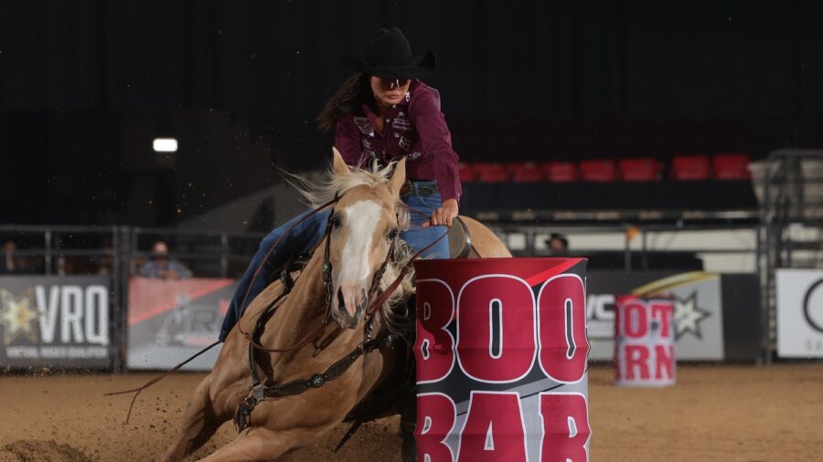 Rainey Skelton turning a barrel