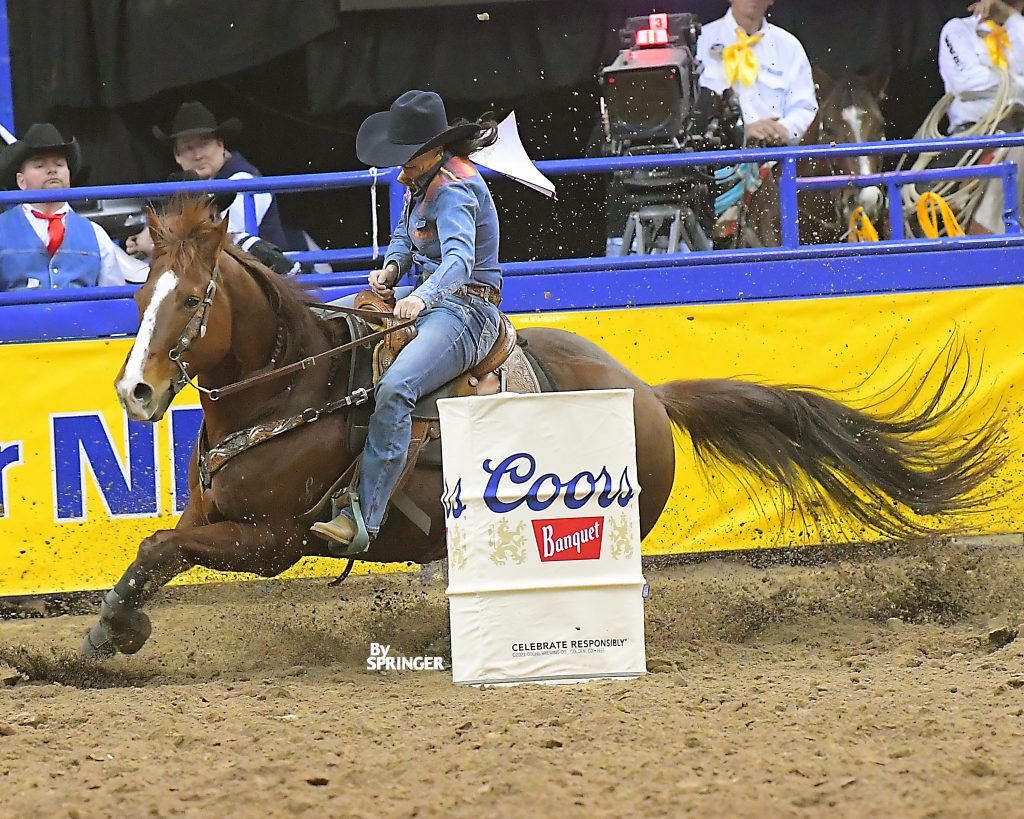 Jordon Briggs turning a barrel at the NFR
