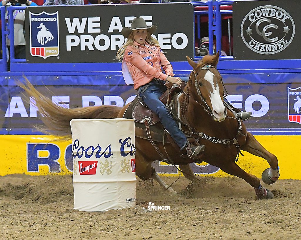 Cheyenne Wimberley turning the first barrel at the NFR