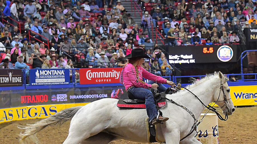 Emily Miller-Beisel rounding the second barrel