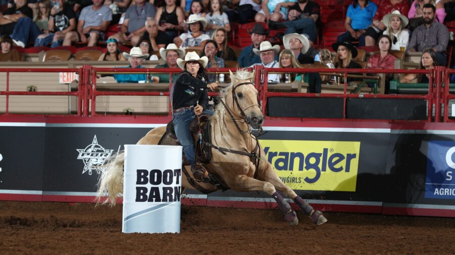 Hailey Kinsel turning the first barrel