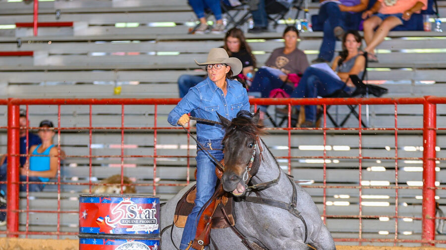 Kristin Hanchey turning the first barrel at Old Fort Days Derby time trials 2022