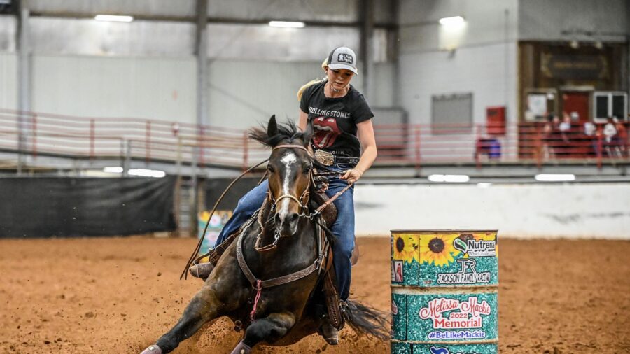 Sydney Frey turns the second barrel at the Melissa Mackie Memorial Barrel Race