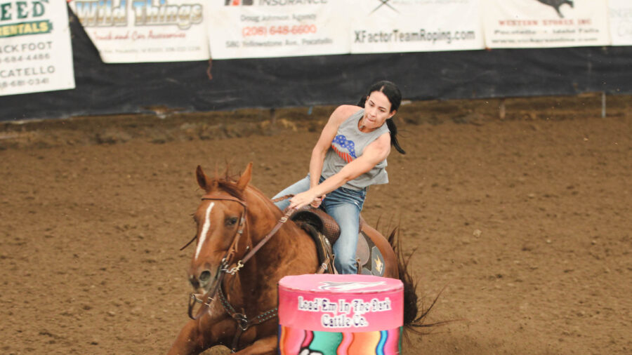 Anita Ellis turns barrel on horse