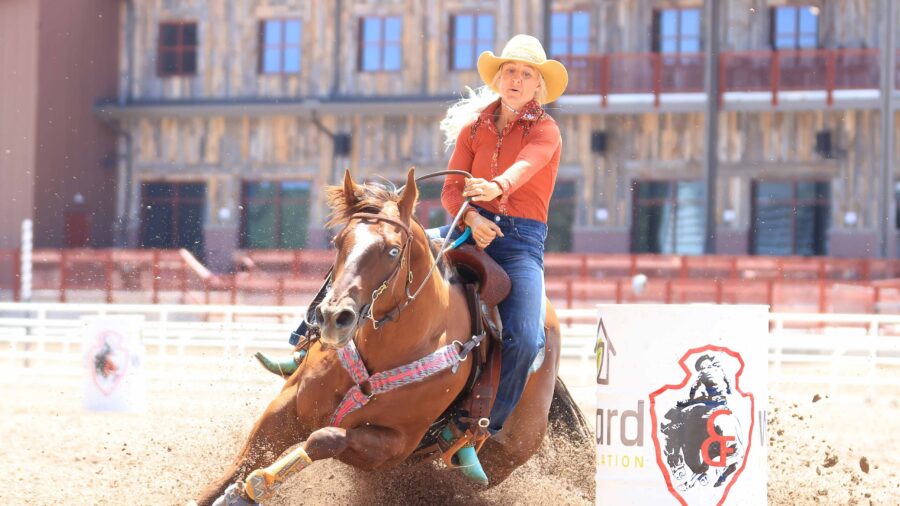 Summer Kosel turning the second barrel at Cheyenne Frontier Days Rodeo