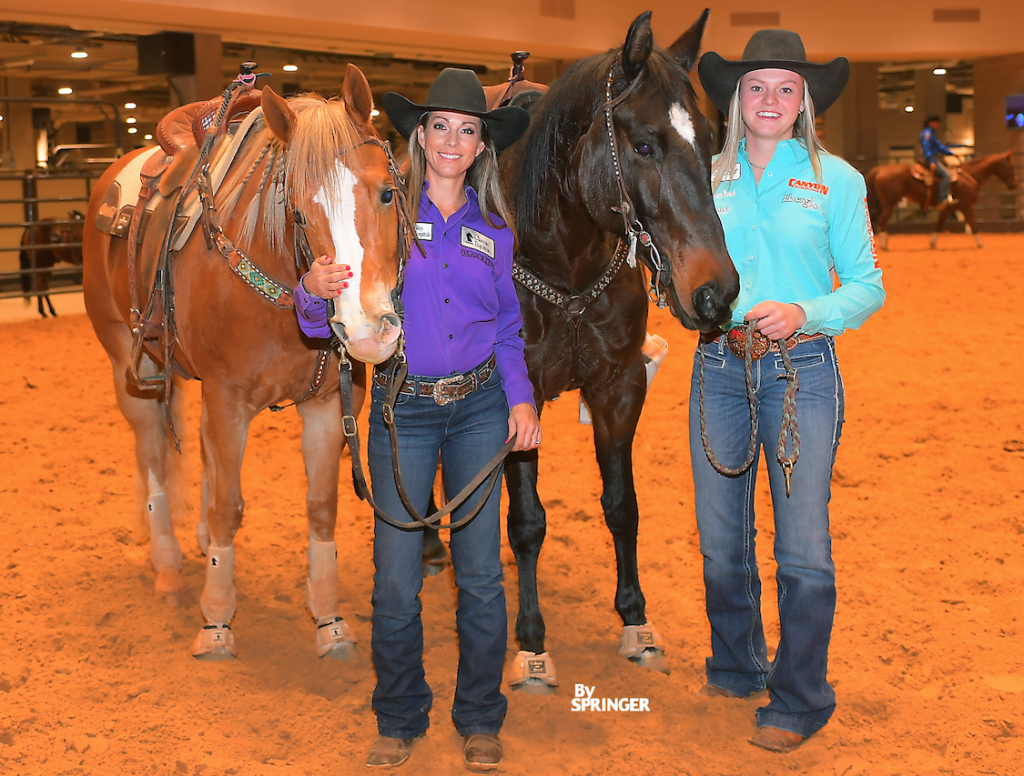 Kassie Mowry and Bradi Whiteside standing with their horses