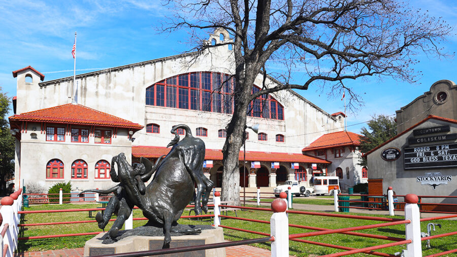 the front of Cowtown Coliseum on a sunny day