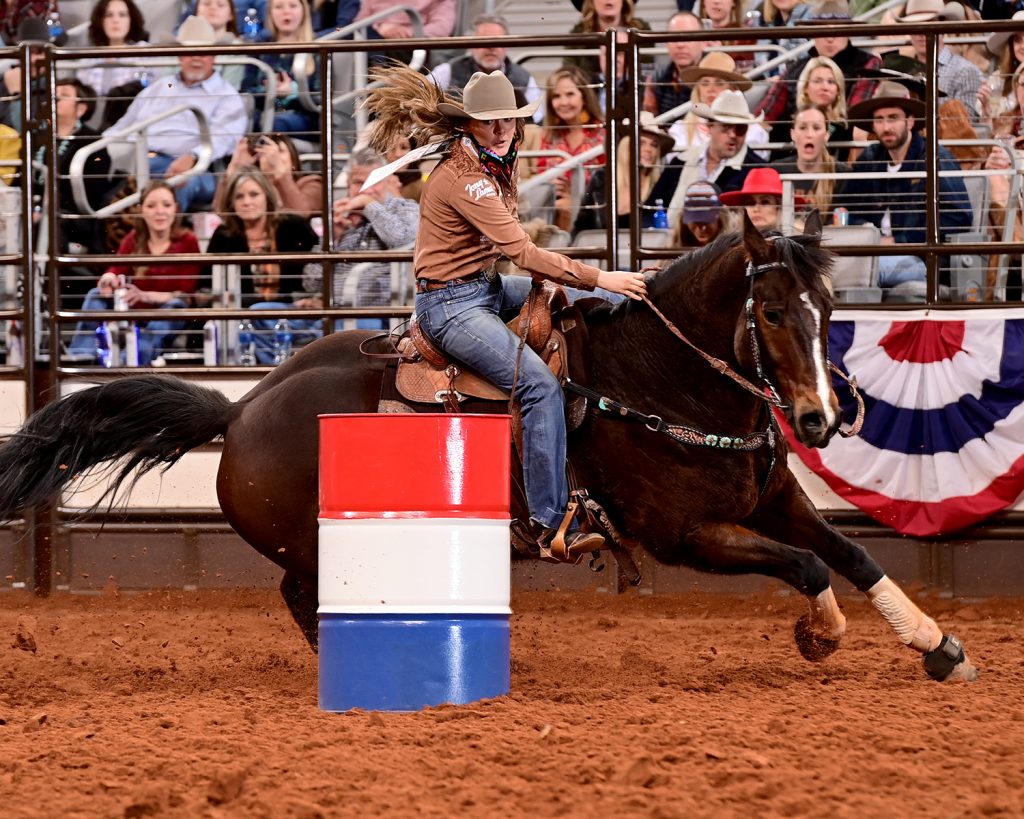 Jackie Ganter turns the first barrel in Fort Worth