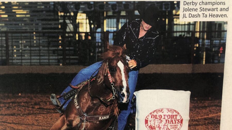 Jolene Montgomery and JL Dash Ta Heaven turn the second barrel at Fort Smith
