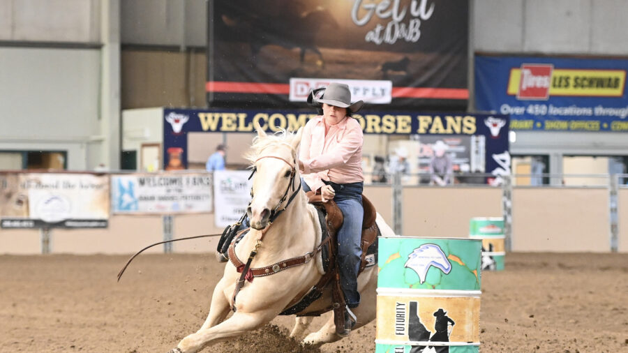 Haley Wolfe turns second barrel at Idaho Barrel Futurity