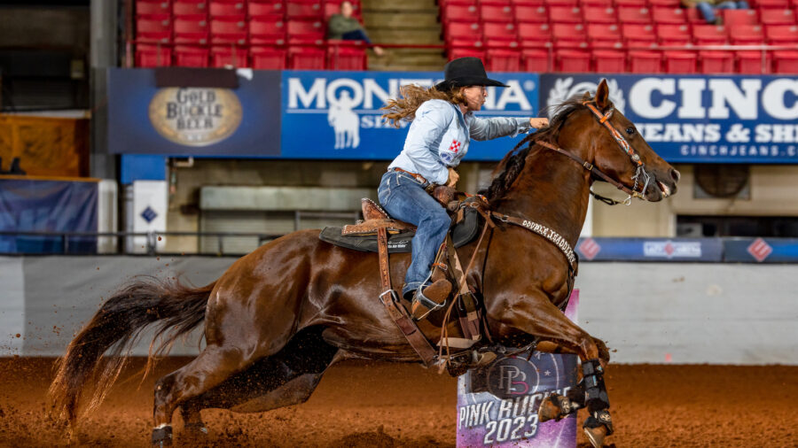 Brittany Tonozzi turns the first barrel at Pink Buckle