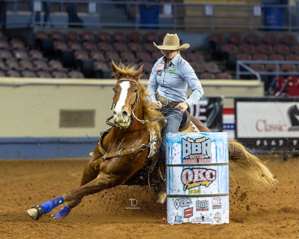 Janna Brown turns second barrel at OKC Futurity Slot Race