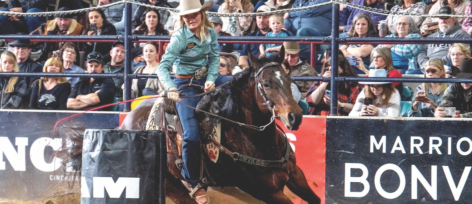 Tessa Arnold and Latte Ditto hold the new arena record inside the Denver Coliseum of 14.50. NWSSR Photo by Andersen C Bar C Photography