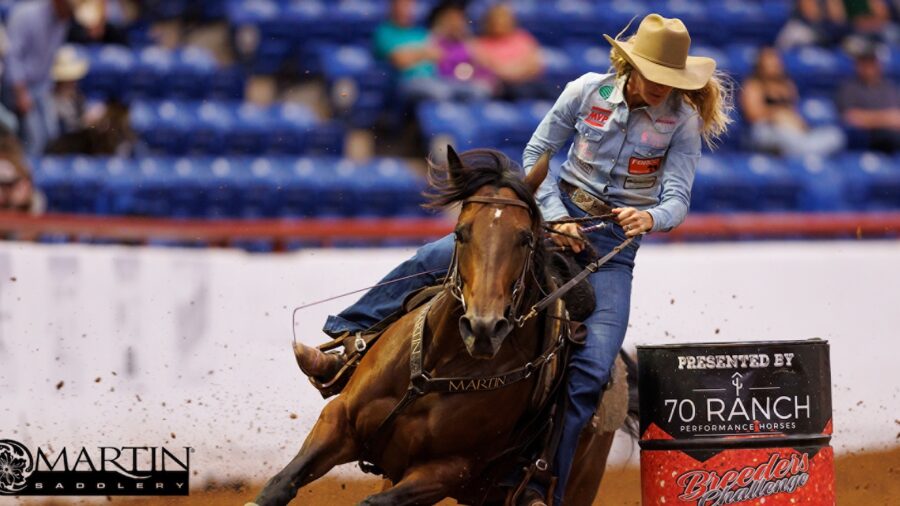 Ashley Schaefer turning the second barrel in Fort Worth