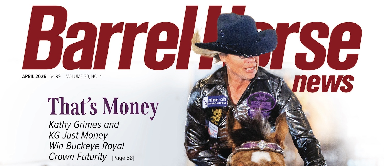 Kathy Grimes and KG Just Money sweep Buckeye Royal Crown Futurity for April 2025 cover. Photo by Lexi Smith Media