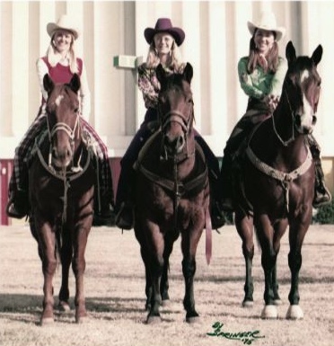 A trio of GRA world champions: (l-r) Gail Petska (1972 and '73) on "Dobie," Jeana Day (1974) on "Excuse," and Munroe on Billy in 1975. Photo by Kenneth Springer