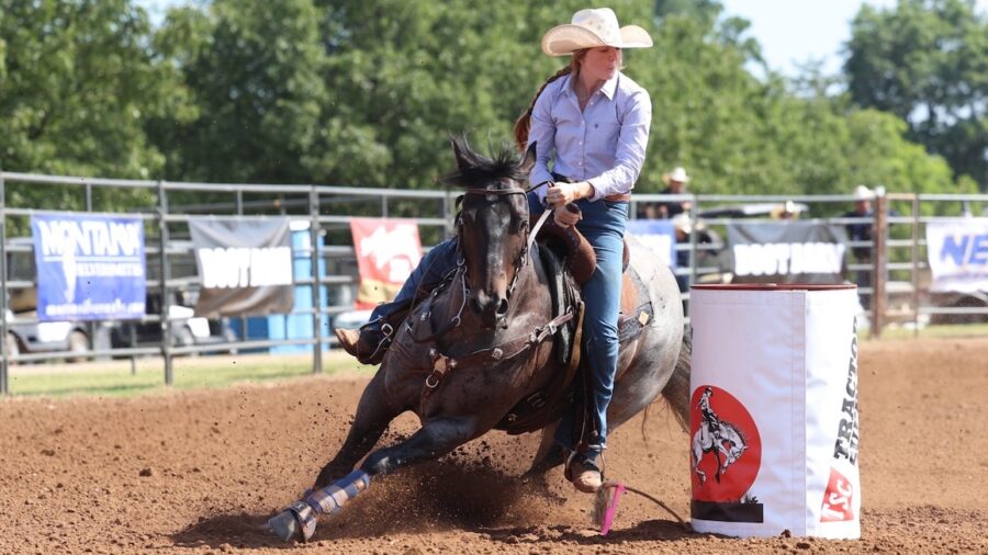 Hailey Beal turns barrel at IFYR in Shawnee, Oklahoma